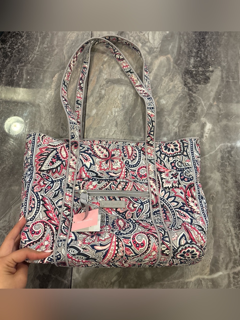 Vera Bradley Quilted Paisley Tote Bag in Pink & Navy